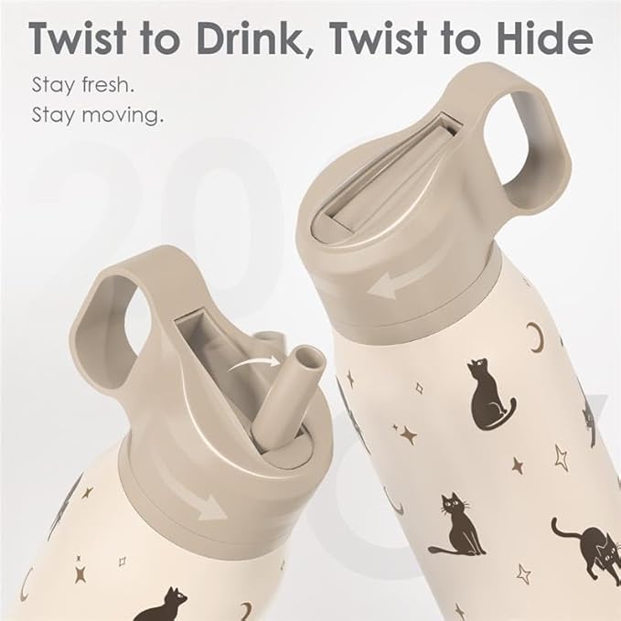 Cat Stainless Steel Water Bottle with Twist Lid 20oz, Travel Insulated Water Bottles for Sports & Gym, Gift for Women Girls Friends Pet Lovers Cat Moms Birthday Christmas