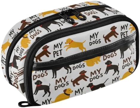 SUABO Pet Dogs Yellow Black Pencil Case Large Pen Box Holder | Large Capacity Pencil Pouch Stationery Bag with Compartments, Transparent PVC Layer, School Office Supplies for Kids Adults