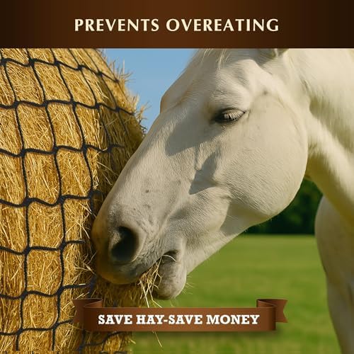 5x5 ft Round Bale Hay Net for Horses – 2 Inch Hole Slow Feeder – 4x4 and 6x6 Sizes Also Available – Knotless Mesh Design – Easy to Put On Over Bales – Built for Everyday Horse Feeding