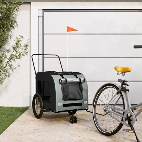 Pet Bike Trailer for Small Dogs, Foldable Bicycle Cargo Trailer with Iron Frame and PVC Cover, Black and Gray