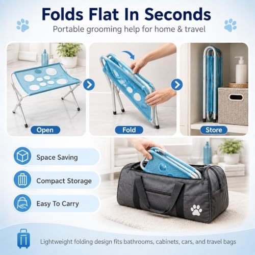 Foldable Pet Bathing Stand, Dog Grooming Hammock for Bathing (Blue) | Foldable Pet Bathing Stand with Quick-Dry 8-Hole Mesh, Stable Steel Grooming Rack for Washing and Nail Trimming