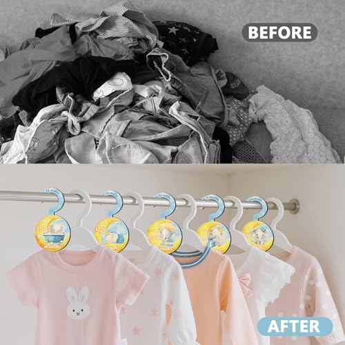Baby Clothes Dividers for Closet - Set of 8 Wooden Baby Size Closet Dividers Newborn to 24 Months, Newborn Organizer for Boys & Girls - Adorable Moon Elephant Baby Nursery Decor Kit New Parents Gifts