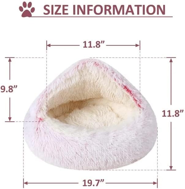 Round Fluffy Hooded Cat Bed Cave, Anti-Anxiety Cave Bed with Blanket | Hooded Cat Bed Cave, Cozy Cuddler Luxury Puppy Pet Bed, Anti-Slip Bottom and Machine Washable