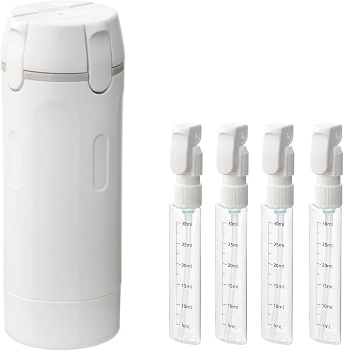 HISKI 4 in 1 Travel Bottles for Toiletries,Portable Travel Toiletries Bottle Set, Portable Containers for Shampoo Lotion Conditioner Cream Transparent with Scale and Label (White)