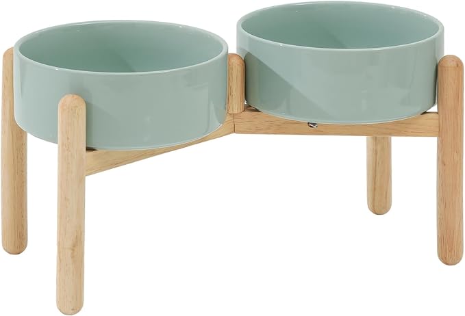 Havniva Ceramic Dog Bowls Elevated, Raised Dog Food Bowl for Large Dogs | 8.3” Elevated Dog Bowls, Non-Slip Wood Stand, Dog Food and Water Bowl Set, Dog Feeding Dish, Large Capacity Pet Water Bowl