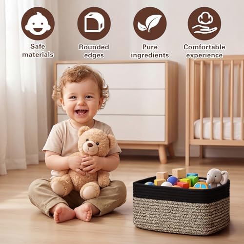 Storage Baskets for Shelves, 2 Pack Shallow Basket