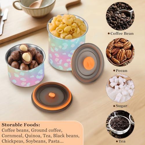 Colorful Polka Dot Pattern Coffee Canister with Lid Airtight Food Storage Containers 17oz Stainless Steel Canisters Kitchen Food Organizer for Beans, Cereal, Pasta, Flour, Sugar, Snacks