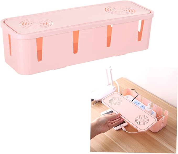 Veemoon Plug Socket Storage Box Pink Cable Organizer for Power Strips Adapters Chargers Easy to Conceal Cords Protects from Water Pets Lightweight and Static Design