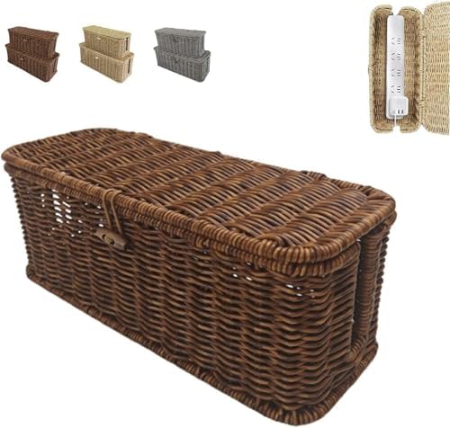 Hand-woven rattan cable organizer, decorative cable organizer for power outlets and chargers, pet-protected(#A,S)