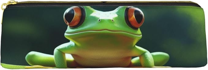 Leather Pen Case with Zipper - Aesthetic Pen Holder Cute Frog Pencil Case for Women & Men - Handcrafted Pencil Bag Multi-Functional Travel Cosmetic Case for Work Office Tool Pouch
