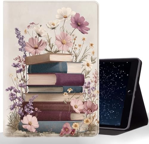 Tablet Case for iPad Air 11 Inch M3/M2 (2025/2024),iPad Air 5th/4th Gen (2022/2020),Shockproof Protective Cover with Stand,Auto Wake/Sleep,Books and Flowers