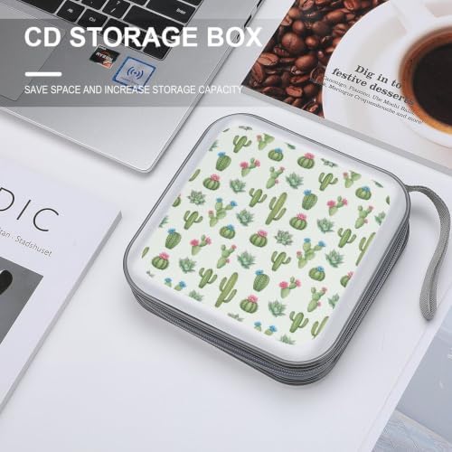DVD Case 40 Capacity Cactus Flower CD Holder Organizer Zipper Wallet | Disc Collection Storage Bag for Music Movie Game, Cactus Flower Hard Plastic, Hand Strap