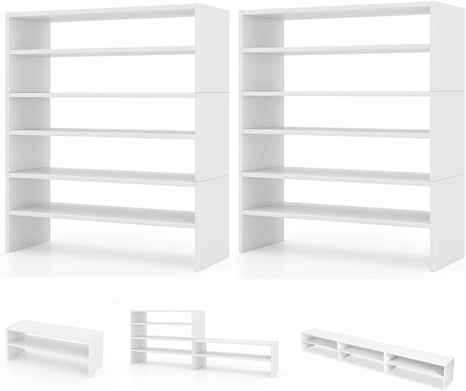 COSTWAY White Shoe Rack, 6-Tier Stackable Shoe Shelf for Closet | 31" Freestanding Extra Wide Storage Shoe Stand for Small Space Entryway Hallway Closet (2, White)