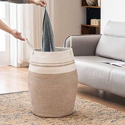 Cotton Rope Laundry Hamper by YOUDENOVA, 105L - Woven Collapsible Laundry Basket - Clothes Storage Basket for Blankets organizing, Bedroom Storage, Clothes Hamper – Brown | 105L Tall Clothes Hamper, Extra Large Rope Wicker Laundry Basket, Storage Baske...