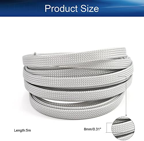 Bettomshin 1Pc 16.4Ft(5m) Cable Management Sleeve, 5/16"(8mm) Width PET Grey Cord Protector, Wire Loom Tube Insulated Split Sleeving for USB Cable Power Cord Organizer Video Cable Hider