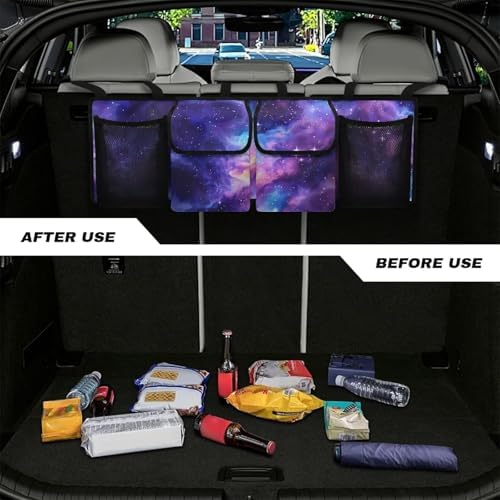Starry Sky Hanging Trunk Organizer Car Back Seat Storage with 4 Large Pockets Foldable Automotive Interior Accessories for Sedans MPV SUV Jeep Trucks Van