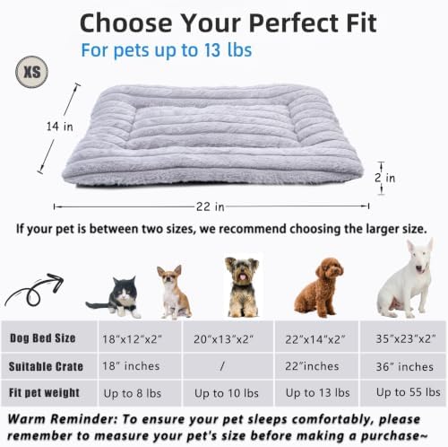 22 Inch Ultra Soft Comfy Pet Bed, Tiny Dog Bed, Washable Anti-Slip Crate Pad Sleeping Cushion Mat for XX-Small Dogs, Indoor Cats & Cat Carrier, Light Gray
