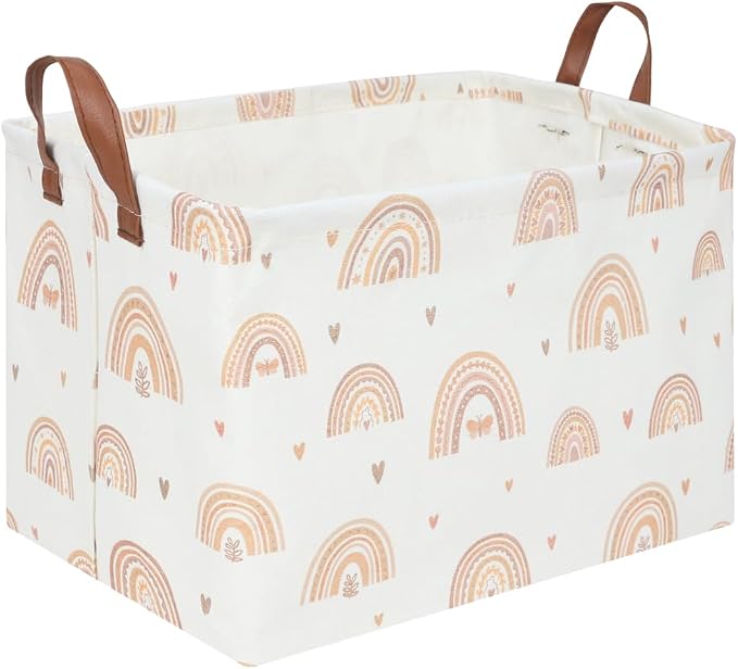 Boho Rainbow Baskets Rectangular,girl basket,Waterproof foldable canvas laundry basket,Nursery hamper,Room Decor,Shelf Basket(Rainbows)