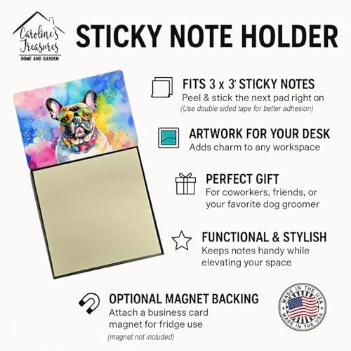 Caroline's Treasures French Bulldog Hippie Dawg Sticky Note Holder Refillable Dispenser Self-Sticky Note Pads, Memo Pads Blank Desk Accessories
