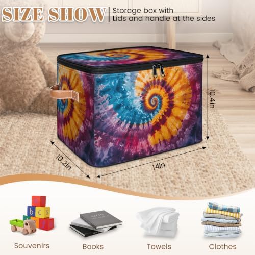 Rainbow Tie-Dye Storage Box with Zipper Lid | Collapsible, Fabric, Storage Bin, Handle, Large, Closet Organizer, Containers, Bedroom, Home, Tie Dye