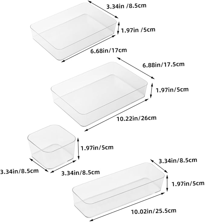 1Set Clear Drawer Organizer Set Sturdy Pet Storage Dividers for Kitchen Bathroom Dresser Office Multi Clear Organizers for Cosmetics Jewelry Stationery More