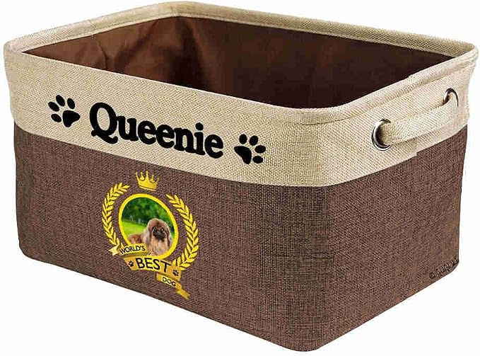 Custom Name Collapsible Dog Toy Storage Basket Bin World's Best Dog Pekingese Foldable Pet Toy Box Closet Shelf Baskets Organizer for Bedroom Home Dog Cat with Handles Brown