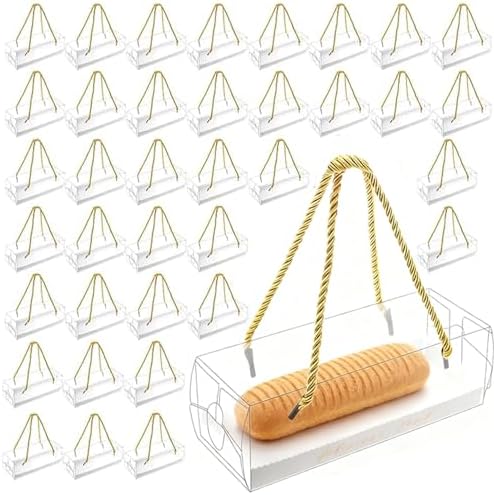 40 Pack Clear Cake Boxes with Gold Rope Handle, 7.3 x 2.5 x 2.5 Inch Chocolate Covered Strawberry Packaging, Bakery Gift Boxes for Wedding Dessert Table Party Treats