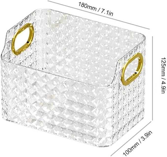 Clear PET Diamond Pattern Storage with ABS Handles for Cosmetics and Accessories, Versatile Bathroom Vanity Organizer