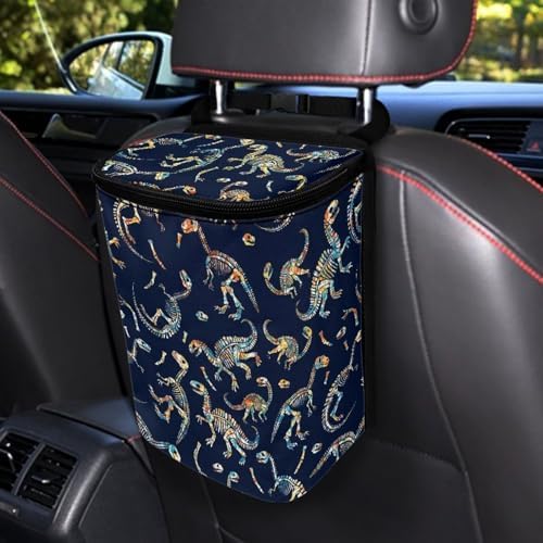 Dinosaur Print Car Accessories Back Seat Multipurpose Cars Trash Can with Lid, Leak Proof Waterproof Hanging Car Garbage Can for Road Trip Travel