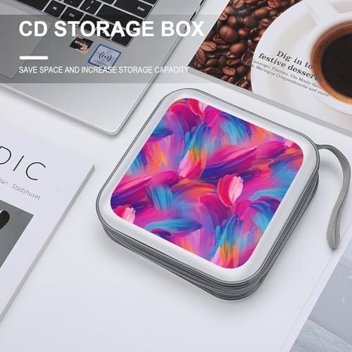 Heavy-Duty DVD Holder Binder Purple Rainbow, 40-Disc Capacity Hard Plastic Case, Portable Storage Wallet for Music Movies