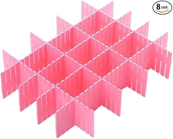8pcs DIY Plastic Drawer Organizer Adjustable Drawer Dividers for Home Tidy Closet, Socks, Underwear, Office School Supplies, Kitchen Utensil Tools (Pink)
