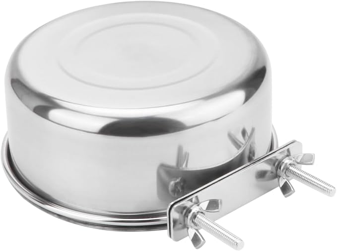 Wontee Pet Food Water Bowl Stainless Steel Feeding Cups Feeder, L | Rust-proof, securely mounted to prevent tipping, removable for easy refilling and cleaning, for dogs/cats/birds/rabbits
