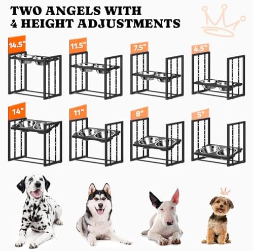 Pawtners Elevated Dog Bowl for Medium Breed, Adjustable Feeder with Mat