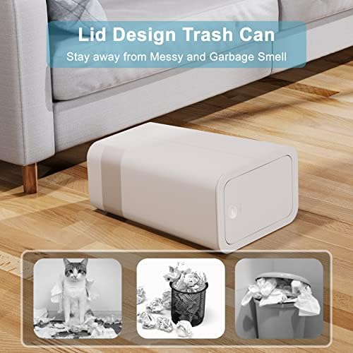 N. NETDOT 3 Pack (2 of 4 Gal & 1 of 2.6 Gal) Small Trash Can with Lid,Bathroom Garbage Can with Pop-Up Lid,Waste Basket for Bathroom,Kitchen,Bedroom,Powder Room,Craft Room,Office,College (Off White)