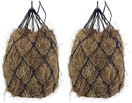 BLOOMOAK Hay Net for Horse, Black Hay Bag 40" Length and 4" Larger Holes with Metal Rings for Goat/Donkeys/Older Horses 2 PCS (40" Length & 4“ Hole)…