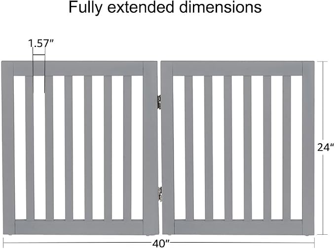 unipaws 24”H Free Standing Pet Gate for Dog Cat, 40”Wide Wooden Dog Gates | Foldable Pet Fence for Doorway, Stairs, Step, Expandable Doggy Barrier, Indoor Use