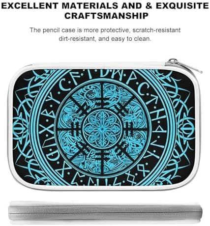 Cute Large Pencil Bag With Zipper Fashion Design Organizer For All Pens Bue Circle Viking Vegvisir Runic Compass