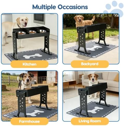 Elevated Dog Bowls for Large Breeds, Triple Dog Bowl Stand with 3 Stainless Steel Bowls, Adjustable Raised Dog Feeding Station, Slow Feeder Anti-Gulping Design, Heavy Duty