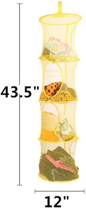 4 Tier Storage Organizer,43.5 x12 Inch Hanging Mesh Storage Basket with 2 Inch Screw-in Hooks,Folding Basket for Toys or Store Gloves,Shawls, Hats and Mittens, Attaches Easily to Any Rod (Blue)