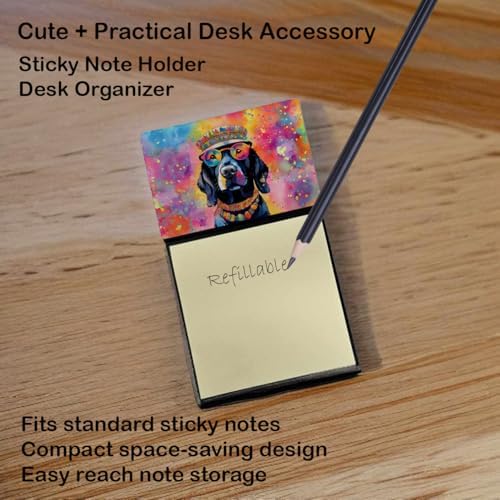 Caroline's Treasures Black Labrador Hippie Dawg Sticky Note Holder Refillable Dispenser Self-Sticky Note Pads, Memo Pads Blank Desk Accessories