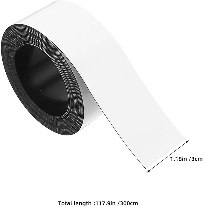 Dry Erase Label Strips 2 White Rubber Pet Magnetic 2 Rolls | Writable Cut-to-size Strips, Refrigerator and Kitchen Use, Teaching Setups, Modern Reusable Organizer