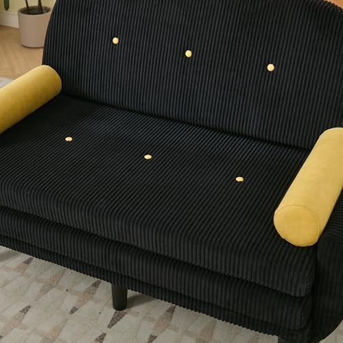 52" Corduroy Love seat Sofa Day Bed Recliner with Storage Pocket USB Charger Minimalist Design 2-Seat Sofa Set with Velvet Fabric for Living Room Office Apartment Black