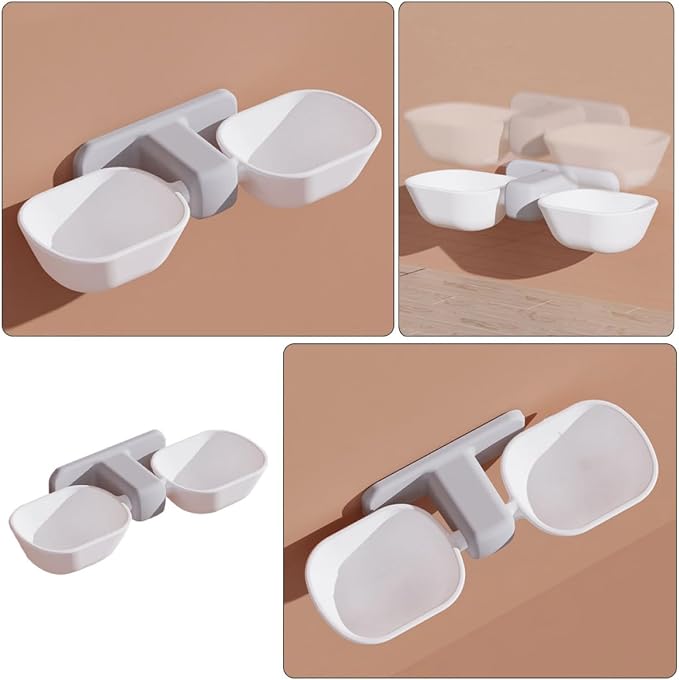 POPETPOP Wall-Mounted Pet Feeder Bowl Set, Dual Feeding Bowls for Cats and Dogs, White Plastic Food and Water Dish with Neck Protection, Space-Saving Wall Holder for Indoor Pets
