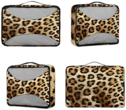 Leopard Print 4 Set Packing Cubes Luggage Organizer Bags for Travel Accessories and Essentials, Cheetah Wild Safari