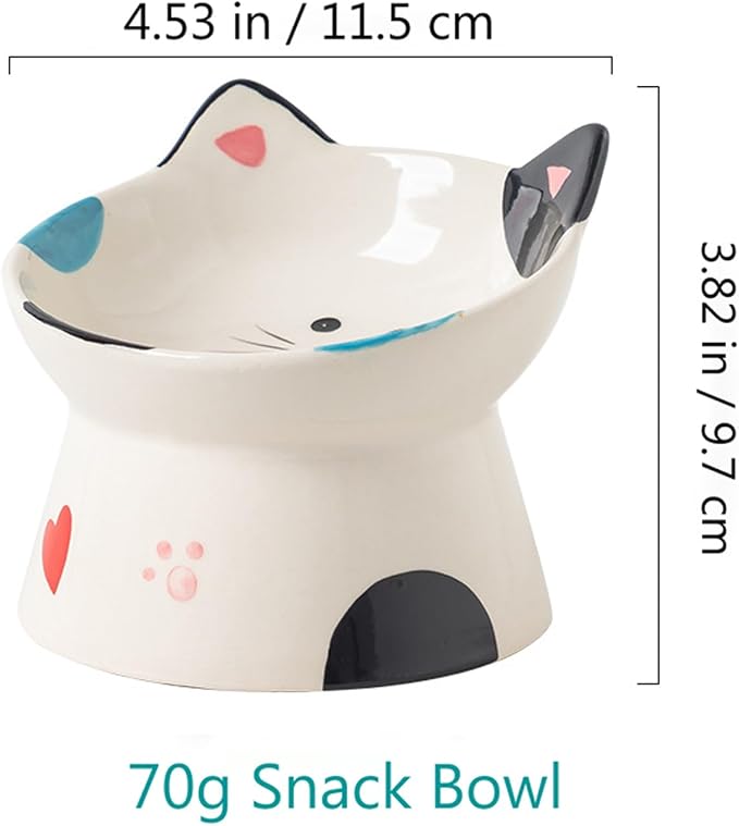 Cute Ceramic Raised Cat Bowls Elevated Design, 15° Tilted FeederProtect Cat's Spine Anti Vomiting Blow for Flat Faced Cats, Kitten Small Dogs,Raise Tilted Cat Food Bowld Pet Dishes(Black)