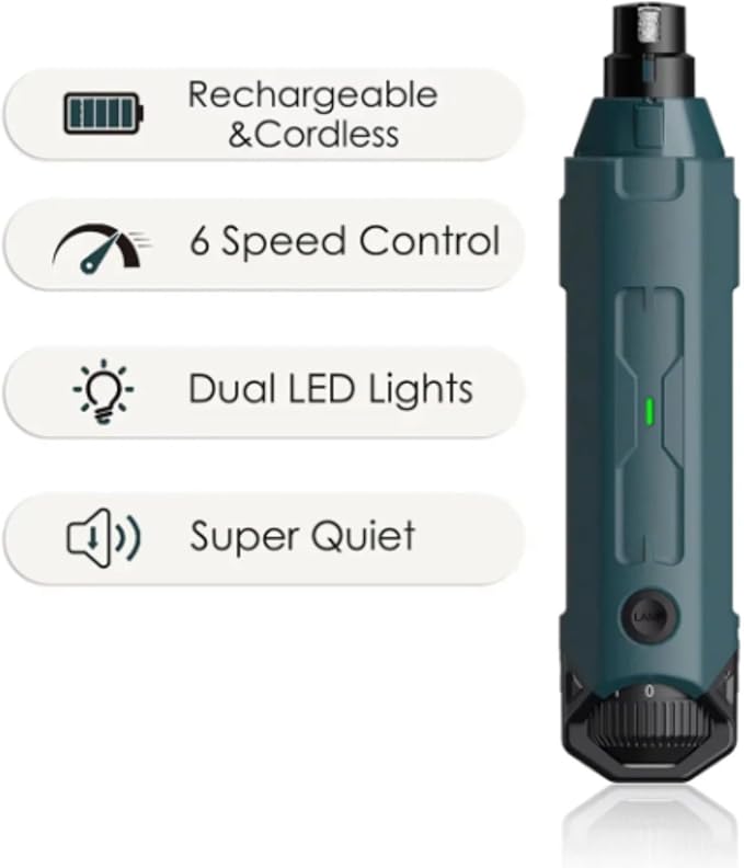 pawyzie Dog Nailgrinder Quiet with 3 Ports, 2 Speeds, Pet Nail Clipper Grinder for Large Medium Small Dogs, Puppies, Cats (Blue*1)