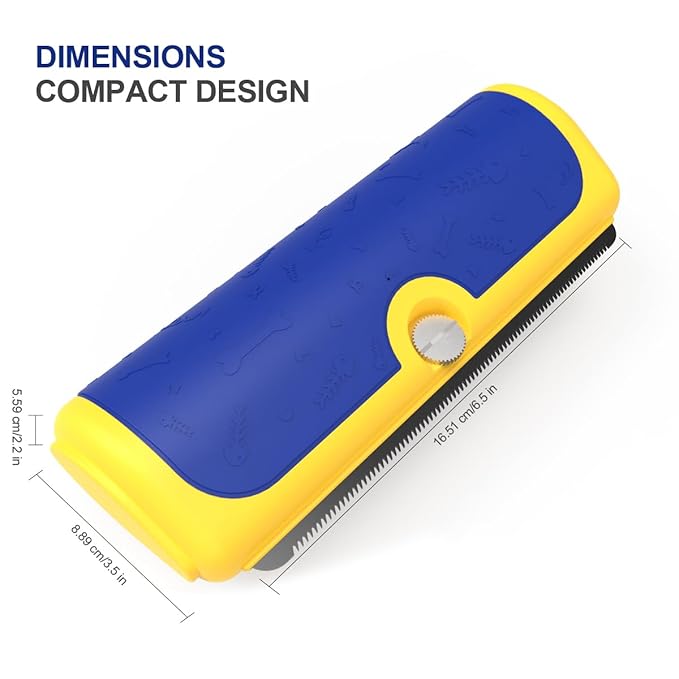 Dog & Cat Deshedding Brush, Undercoat Grooming Tool for Short to Medium and Double Coats, Detachable Stainless Steel Shedding Blade, Ergonomic Non-Slip Handle, Blue/Yellow