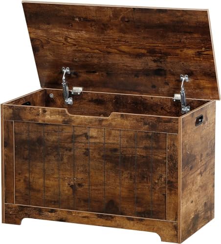 Wooden Storage Chest,30/40 Inch Storage Trunk w/2 Safety Hinges, Storage Bench, Modern Lift Top Chest Box Organizer (Rustic Brown, 30 L x 15.7 W x19 H Inch)