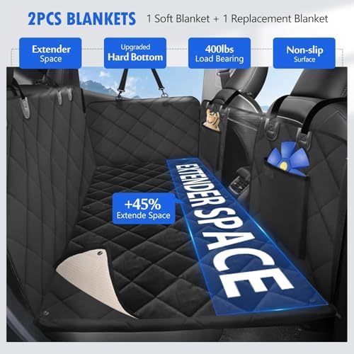Hard Bottom Dog Car Seat Cover for Back Seat, with 2 Blankets