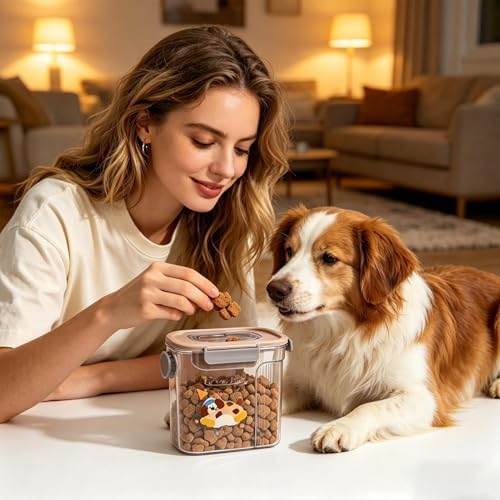Dog Treat Jar Airtight Portable Pet Food Bin with Handle